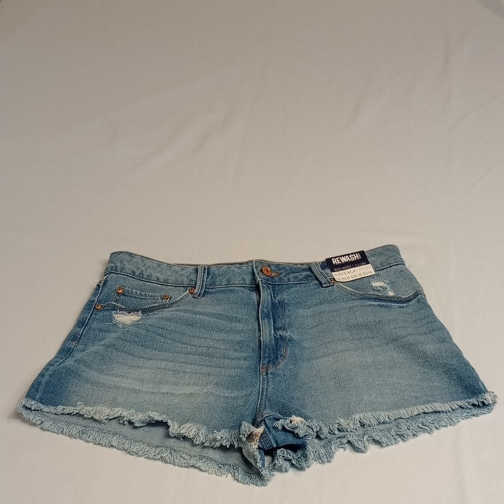 Rewash Denim Blue Mom Short Vintage Super High Rise Frayed Jean Shorts 34" waist
